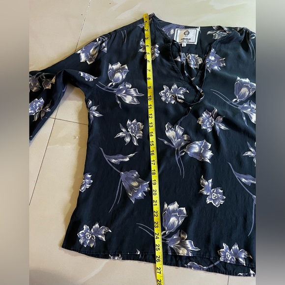 DASLU SAO PAOLO BLOUSE 100*% SILK black floral long sleeve LIGHTWEIGHT top Ss M - Picture 6 of 16